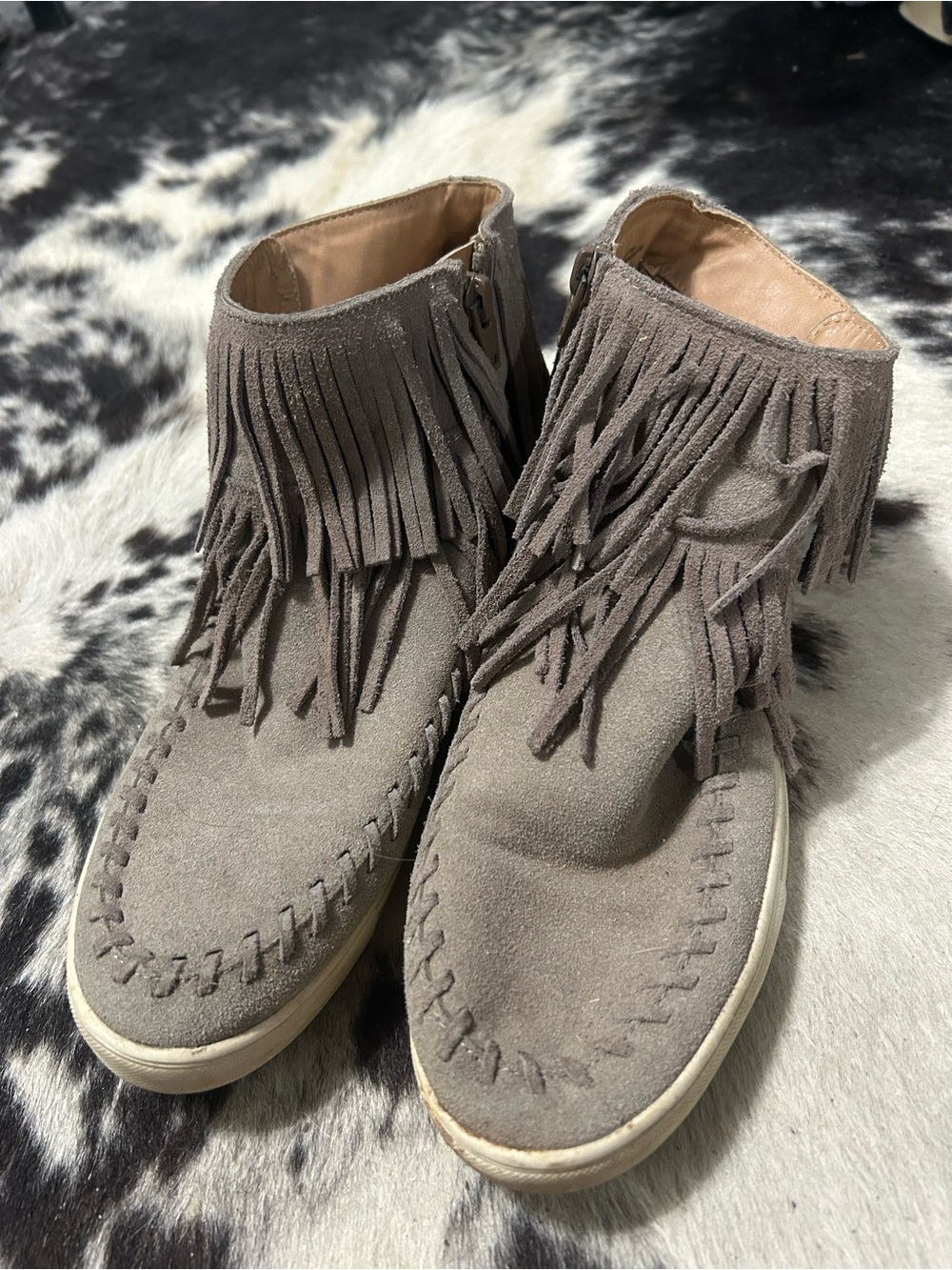 Mossimo Supply Co. Gray Suede Fringe Moccasin Ankle Boots